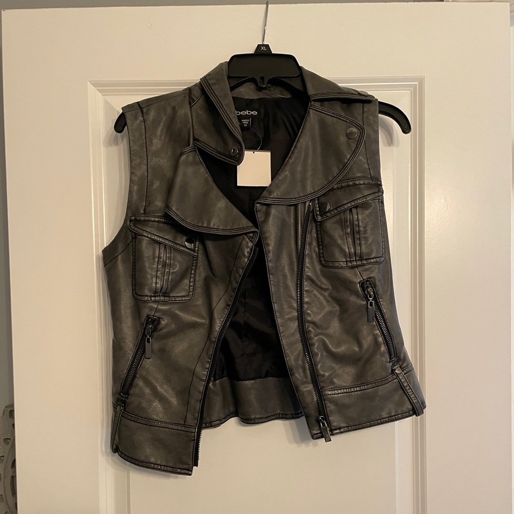 NWT BEBE Faux Leather Vest GREY SZ XS